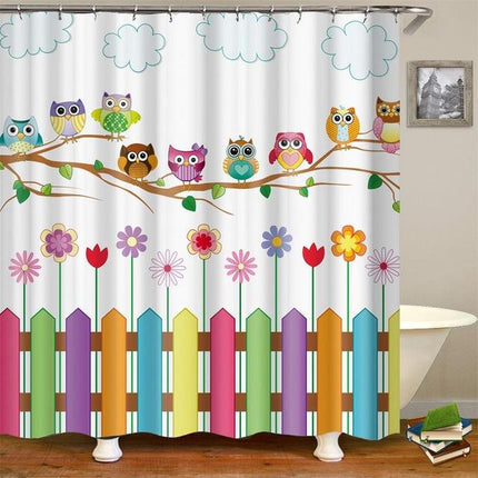 Värikäs pöllöaiheinen suihkuverho lapsille