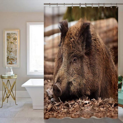 Villisika metsäaiheinen suihkuverho