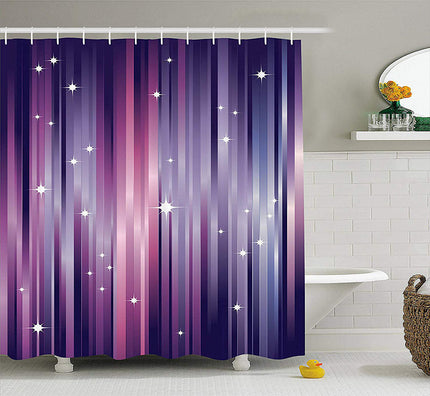 Violetti raidallinen suihkuverho tähdillä