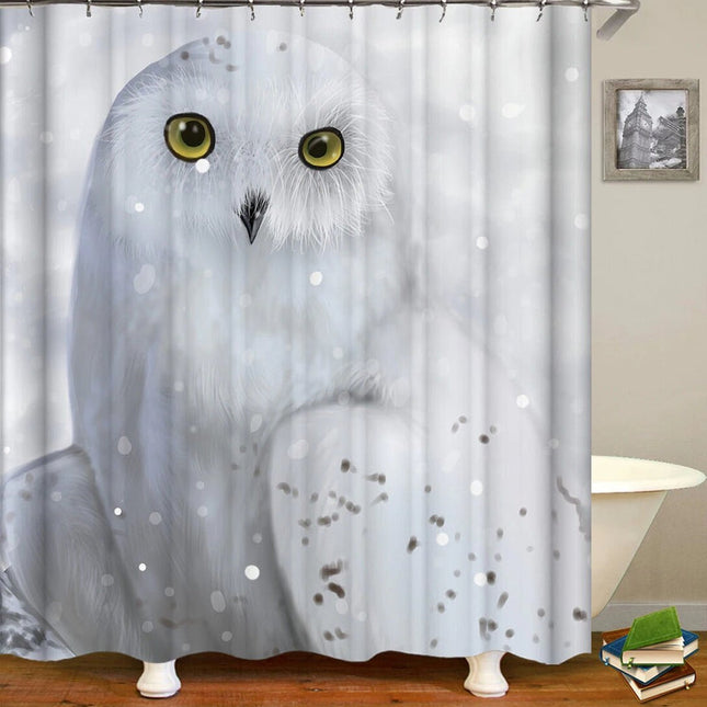 Talvinen suihkuverho lumipöllö-kuviolla