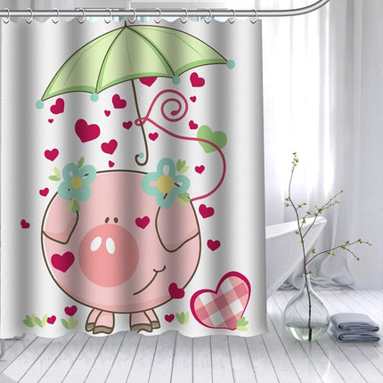 Söpö porsas suihkuverho lasten kylpyhuoneeseen