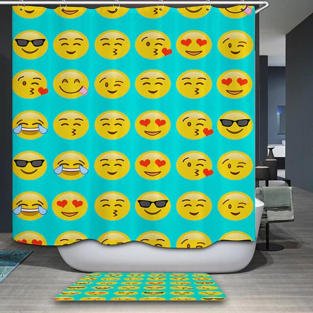 Hauska emoji-kuvioinen suihkuverho