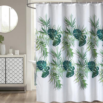 Trooppinen vihreä lehtikuvioinen suihkuverho