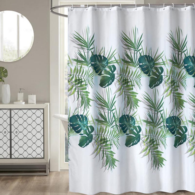 Trooppinen vihreä lehtikuvioinen suihkuverho