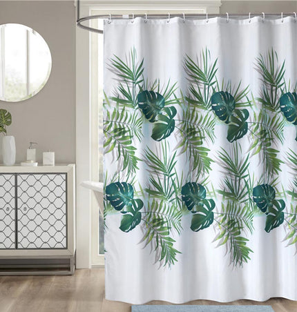 Trooppinen vihreä lehtikuvioinen suihkuverho