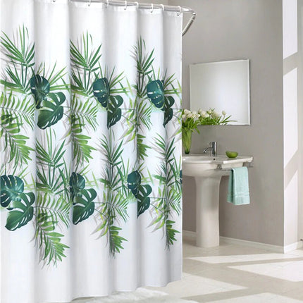 Trooppinen vihreä lehtikuvioinen suihkuverho