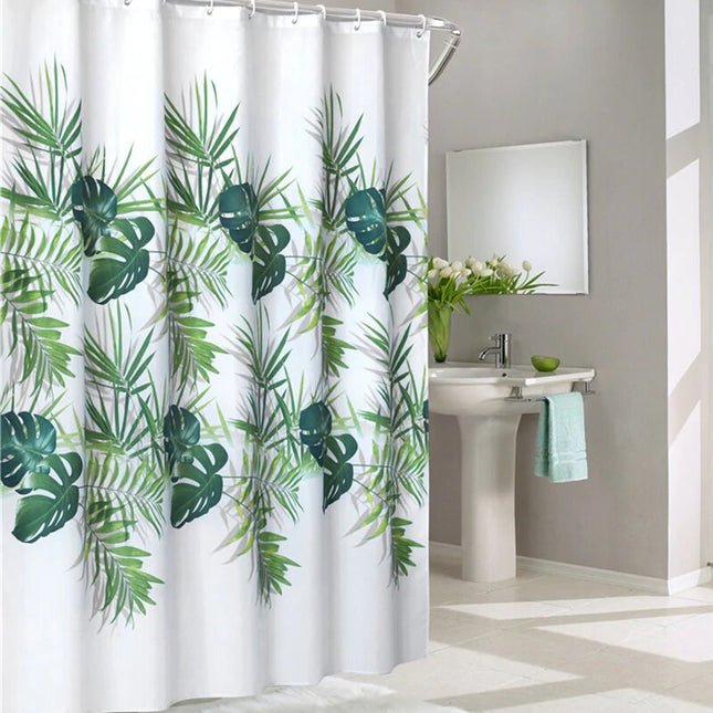 Trooppinen vihreä lehtikuvioinen suihkuverho