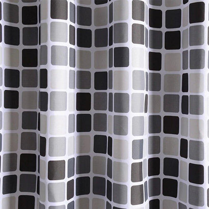 Harmaa musta neliökuvioinen suihkuverho