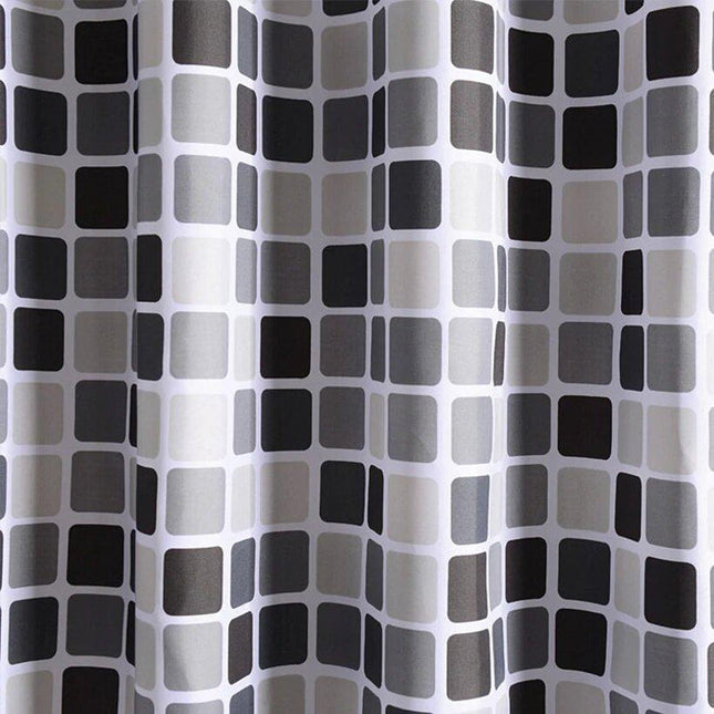 Harmaa musta neliökuvioinen suihkuverho