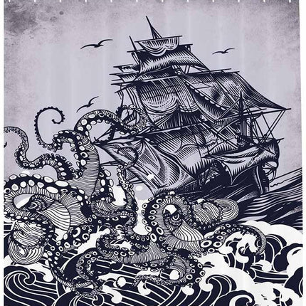 Kraken merihirviö mustavalkoinen suihkuverho