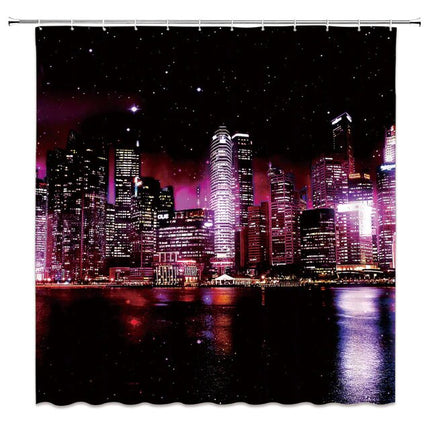 Kaupungin siluetti yöllä suihkuverho