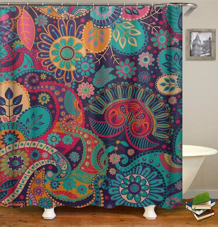 Värikäs psykedeelinen paisley-suihkuverho