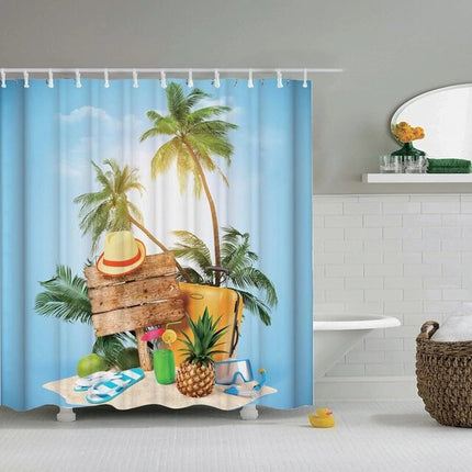 Suihkuverho kesäisellä ranta-aiheella