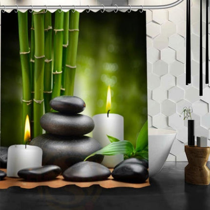Zen-aiheinen bambu ja kivet suihkuverho