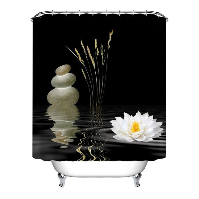 Musta zen-suihkuverho valkoisella lumpeella