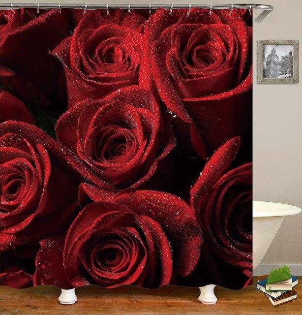 Realistinen 3D-ruusukuvioinen suihkuverho