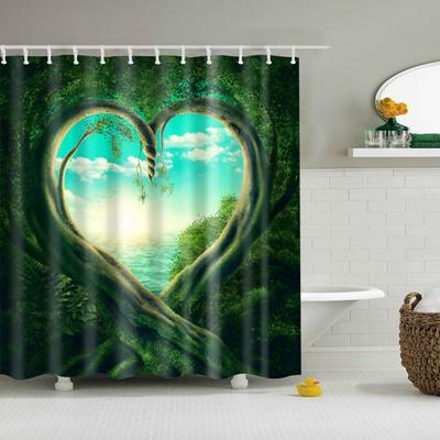 Suihkuverho sydämen muotoinen metsämaisema