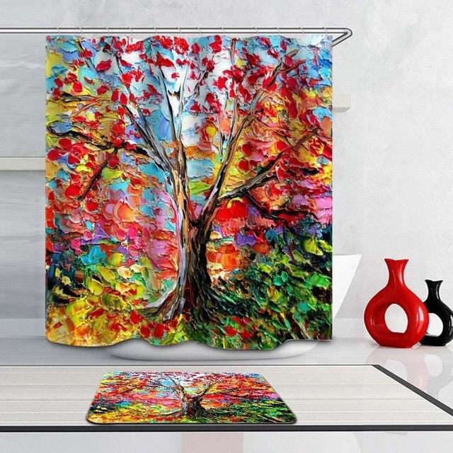 Elämänpuu maalaus tyylinen suihkuverho
