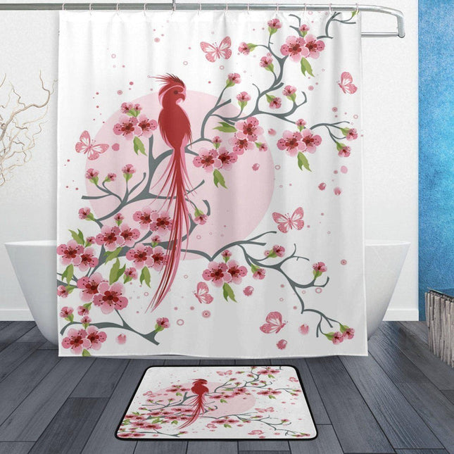 Japanilainen kirsikankukka-aiheinen suihkuverho