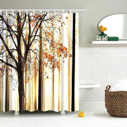 Suihkuverho kauniilla syksyisellä metsämaisemalla