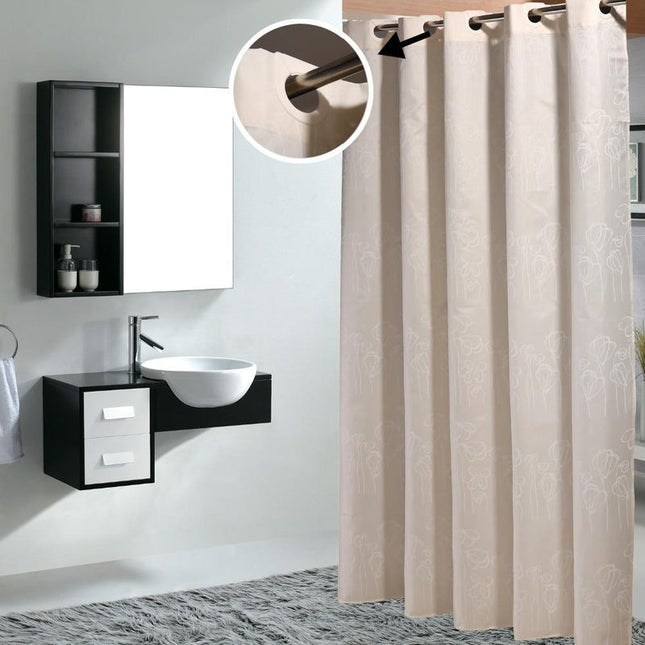 Vaaleanbeige suihkuverho hienovaraisella kuviolla