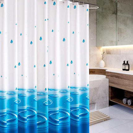Valko-sininen suihkuverho vesipisara-kuviolla