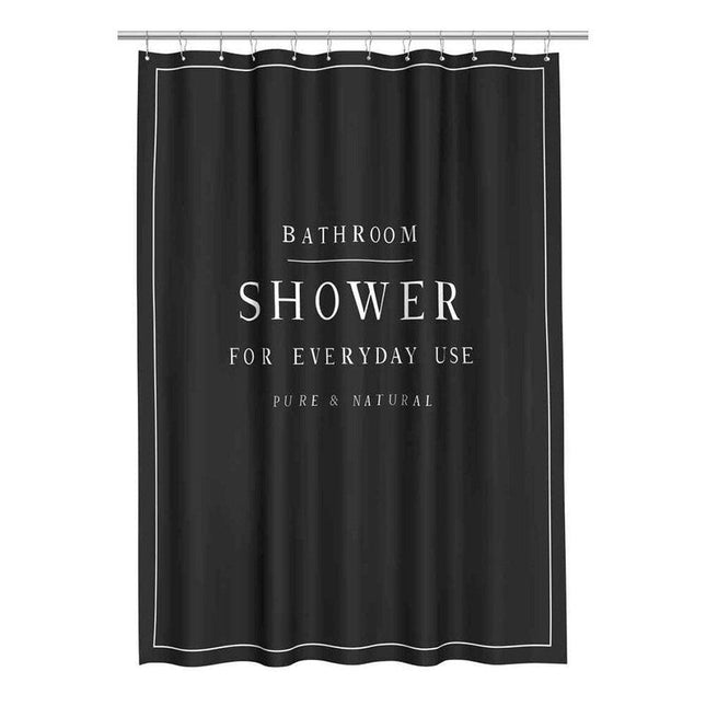 Tyylikäs mustavalkoinen suihkuverho tekstillä