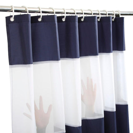 Laivastonsininen ja valkoinen raidallinen suihkuverho