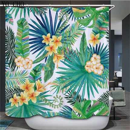 Suihkuverho sinivihreällä trooppisella kuviolla