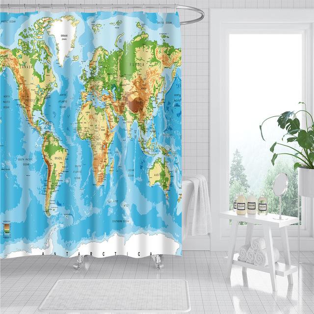 Suihkuverho yksityiskohtaisella maailmankartalla