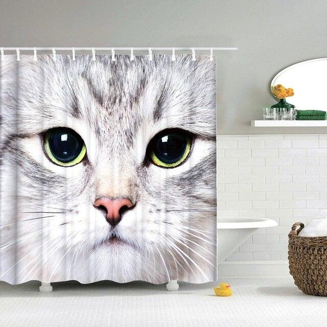 Suihkuverho valkoisen kissan lähikuvalla