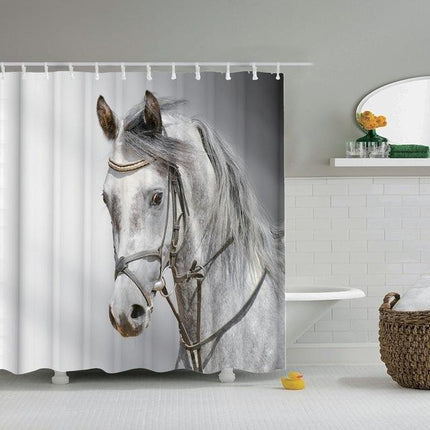 Tyylikäs suihkuverho valkoisella hevosella
