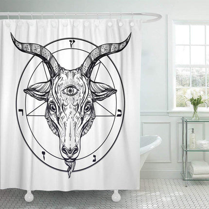 Goottilainen suihkuverho Baphomet-kuviolla