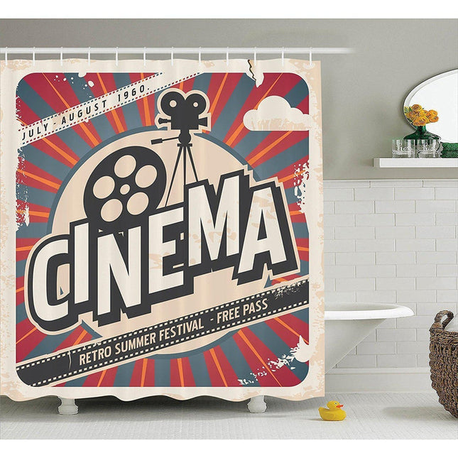 Retro elokuva-aiheinen suihkuverho