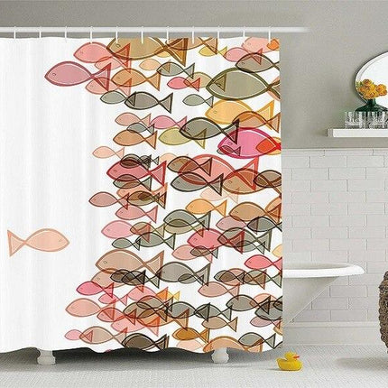 Korallin värinen kalaparvi suihkuverho