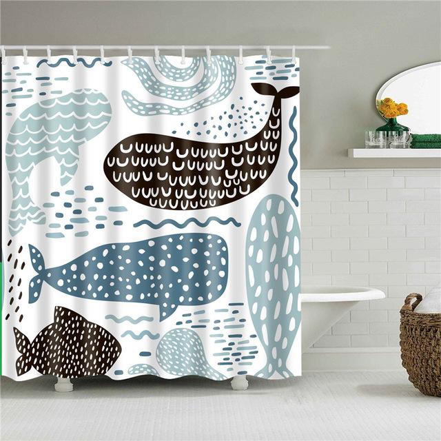 Suihkuverho modernilla valaskuviolla