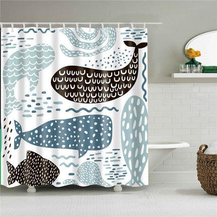 Suihkuverho modernilla valaskuviolla