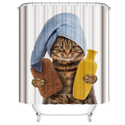 Hauska kylpevä kissa -aiheinen suihkuverho