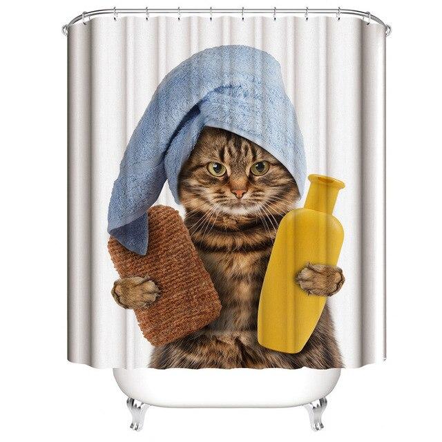 Hauska kylpevä kissa -aiheinen suihkuverho