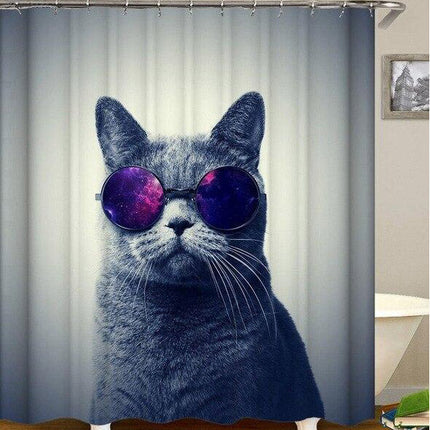 Hauska kissa aurinkolaseilla suihkuverho