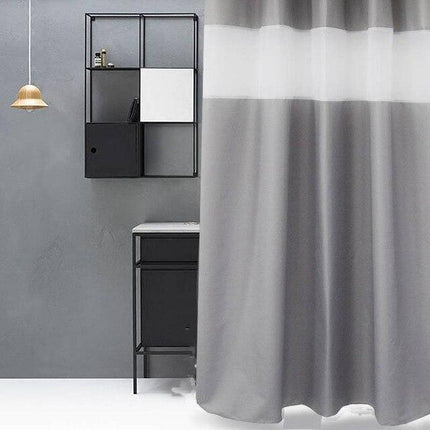 Harmaa-valkoinen raidallinen moderni suihkuverho