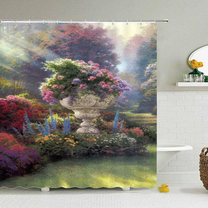 Kaunis puutarhamaalaus suihkuverho