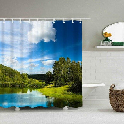 Kesäinen järvimaisema luonto suihkuverho