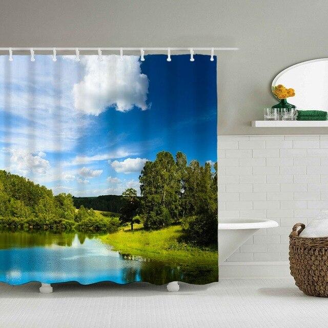 Kesäinen järvimaisema luonto suihkuverho