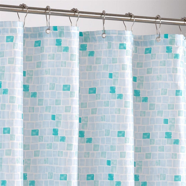 Sininen mosaiikkikuvioinen suihkuverho