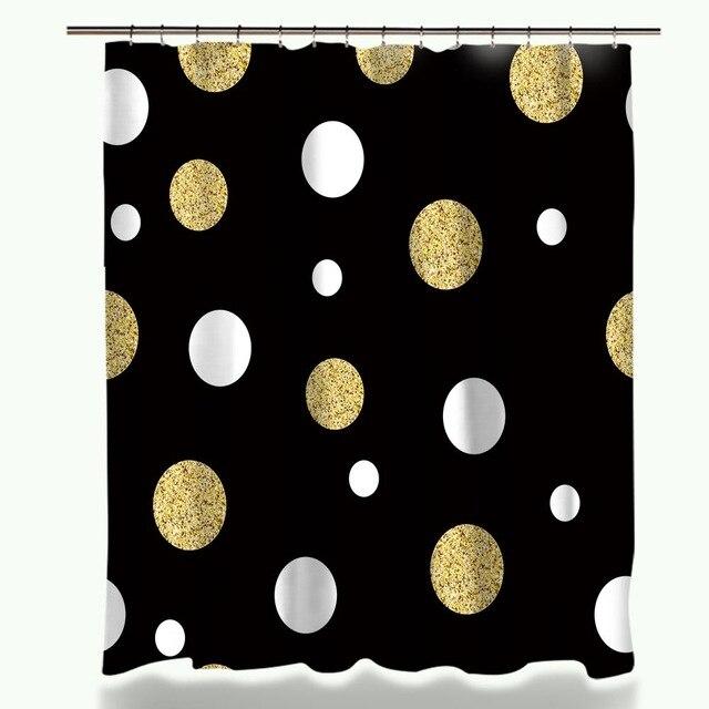 Musta suihkuverho kultaisilla glitter-pilkuilla