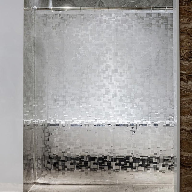 Läpinäkyvä PEVA-suihkuverho kuutiokuviolla