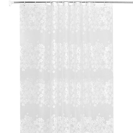 Puoliläpinäkyvä suihkuverho valkoisella kukkakuviolla