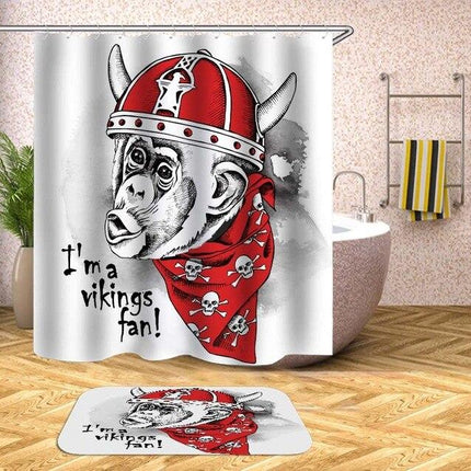 Suihkuverho hauskalla viikinki-apinalla
