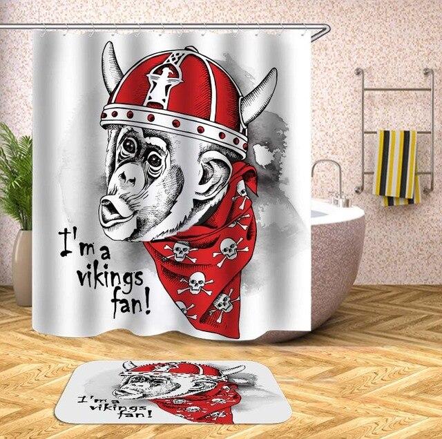 Suihkuverho hauskalla viikinki-apinalla
